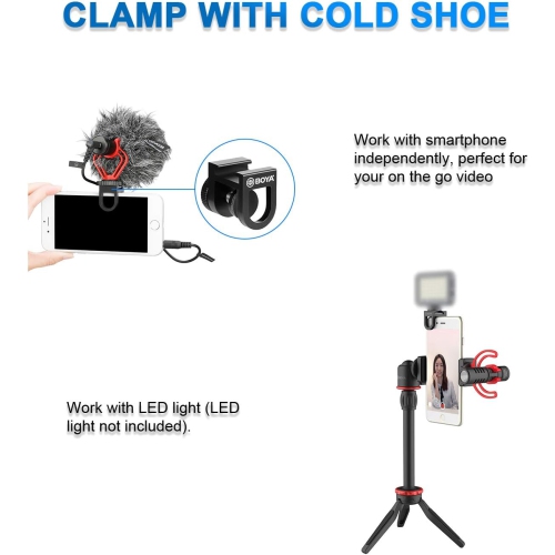 BOYA BY-VG330 Smartphone Video Rig with Mini Tripod, Phone Grip, and Video Microphone Compatible with iPhone 13, 12, 11, 11 Pro, XS, XR, X, 8, 7, and