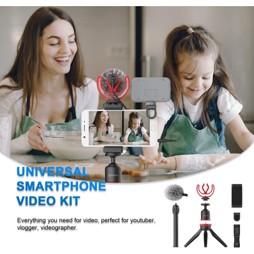 BOYA BY-VG330 Smartphone Video Rig with Mini Tripod, Phone Grip, and Video Microphone Compatible with iPhone 13, 12, 11, 11 Pro, XS, XR, X, 8, 7, and
