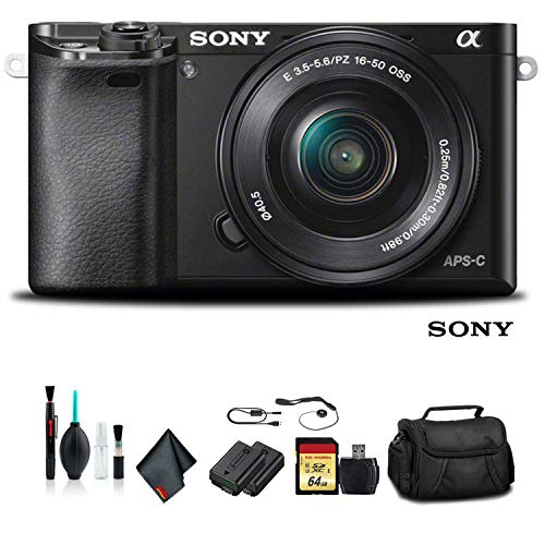 Open Box - Sony Alpha a6000 Mirrorless Camera with 16-50mm Lens Black with Soft Bag, Tripod, Additional Battery, 64GB Memory Card,