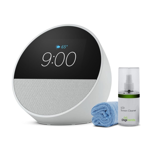 Echo Spot Smart alarm clock w/ vibrant sound and Alexa -White + Screen Cleaning Kit