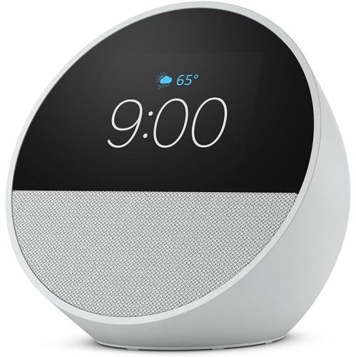 Echo Spot Smart alarm clock w/ vibrant sound and Alexa -White + Screen Cleaning Kit