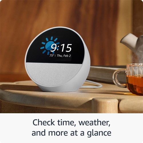 Echo Spot Smart alarm clock w/ vibrant sound and Alexa -White + Screen Cleaning Kit