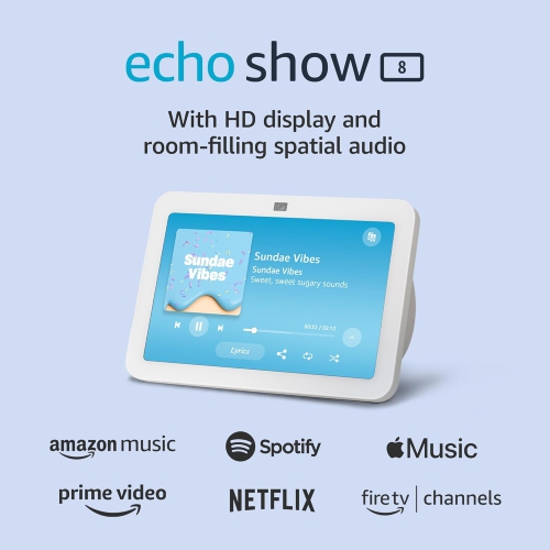 Écran intelligent Echo Show 8 de 8 po avec Alexa - Blanc glacier + trousse de nettoyage d'écran