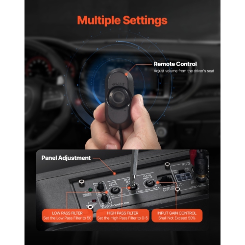 VEVOR 10" 400W Underseat Car Subwoofer, Slim Powered Car Subwoofers Under the Seat, Low Profile Audio Sub Built-in Amplifier, High/Low Level Input &