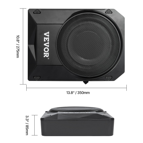VEVOR 10" 400W Underseat Car Subwoofer, Slim Powered Car Subwoofers Under the Seat, Low Profile Audio Sub Built-in Amplifier, High/Low Level Input &