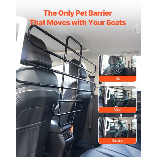 VEVOR Dog Car Barrier, Adjustable Universal-Fit Vehicle Pet Barrier for Cars, Trucks, SUVs, Moves with Your Vehicle, Tilt Slide Recline, Easy Install