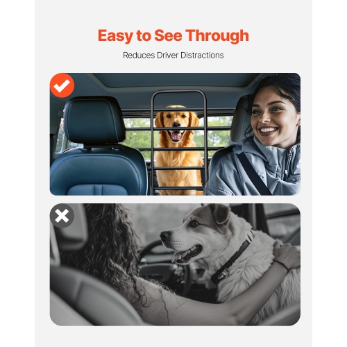 VEVOR Dog Car Barrier, Adjustable Universal-Fit Vehicle Pet Barrier for Cars, Trucks, SUVs, Moves with Your Vehicle, Tilt Slide Recline, Easy Install