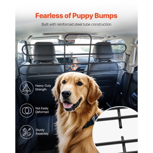 VEVOR Dog Car Barrier, Adjustable Universal-Fit Vehicle Pet Barrier for Cars, Trucks, SUVs, Moves with Your Vehicle, Tilt Slide Recline, Easy Install