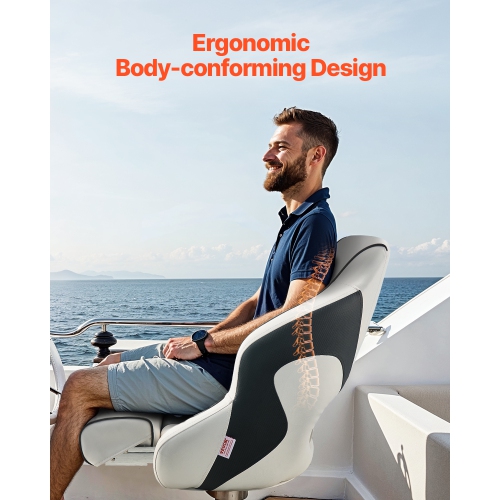 VEVOR Boat Seat, High Backrest, Flip Up Boat Seat Captain Bucket Seat with Thickened Sponge Cushion & Waterproof PVC Leather, Ergonomic Design,