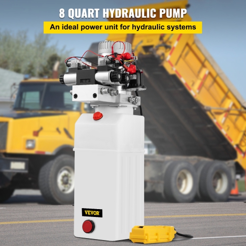 VEVOR 8 Quart/2 Gal Hydraulic Pump, Double Acting Dump Trailer Pump DC 12V, 3200 PSI Max Relief Pressure, Electric Hydraulic Power Unit for Dump