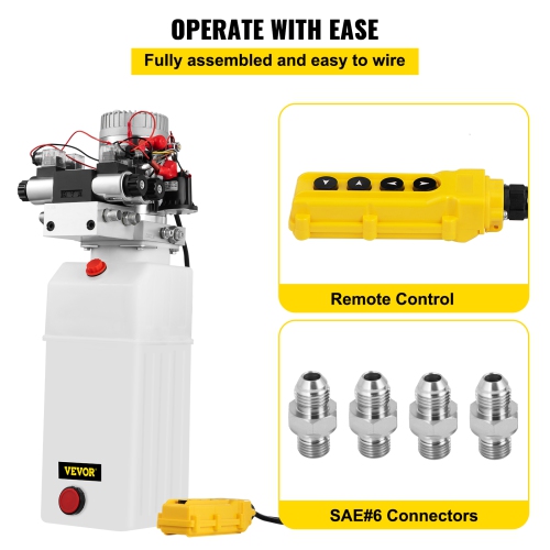 VEVOR 8 Quart/2 Gal Hydraulic Pump, Double Acting Dump Trailer Pump DC 12V, 3200 PSI Max Relief Pressure, Electric Hydraulic Power Unit for Dump
