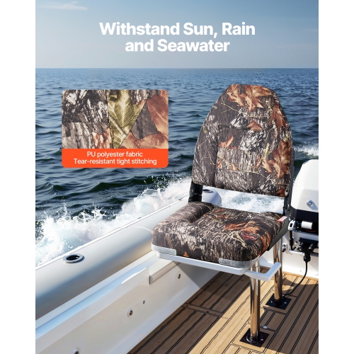 VEVOR Boat Seat, High Backrest, Folding Fishing Boat Seat with Thickened Sponge Cushion & PU Polyester Fabric, Aluminum Alloy Hinges, Flip Up Boat