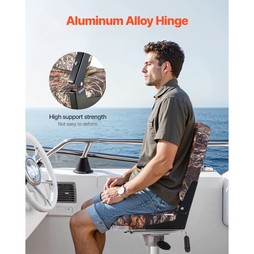 VEVOR Boat Seat, High Backrest, Folding Fishing Boat Seat with Thickened Sponge Cushion & PU Polyester Fabric, Aluminum Alloy Hinges, Flip Up Boat