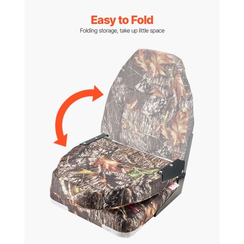 VEVOR Boat Seat, High Backrest, Folding Fishing Boat Seat with Thickened Sponge Cushion & PU Polyester Fabric, Aluminum Alloy Hinges, Flip Up Boat