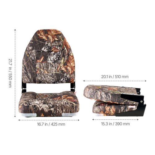 VEVOR Boat Seat, High Backrest, Folding Fishing Boat Seat with Thickened Sponge Cushion & PU Polyester Fabric, Aluminum Alloy Hinges, Flip Up Boat