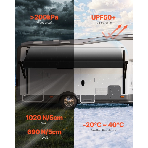 VEVOR 10' Motorized RV Awning Complete Kit, Retractable Awning with Aluminum Alloy Frame, Outdoor Trailer Awning, Fit for Most RVs(Black Fade)