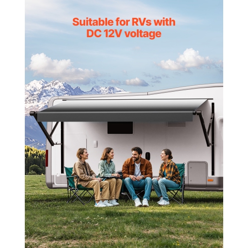 VEVOR 10' Motorized RV Awning Complete Kit, Retractable Awning with Aluminum Alloy Frame, Outdoor Trailer Awning, Fit for Most RVs(Black Fade)