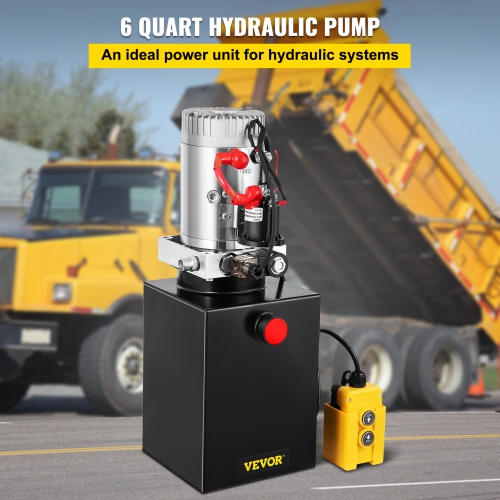 VEVOR 6 Quart Hydraulic Power Unit Hydraulic Pump Single Acting 3200 PSI Max Power Unit for Dump Trailer Car Lifting 12V DC
