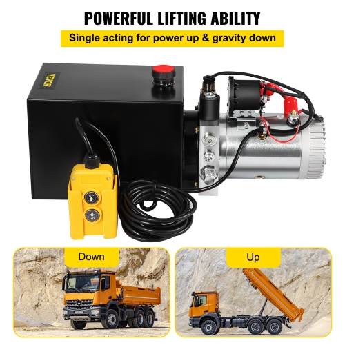VEVOR 6 Quart Hydraulic Power Unit Hydraulic Pump Single Acting 3200 PSI Max Power Unit for Dump Trailer Car Lifting 12V DC
