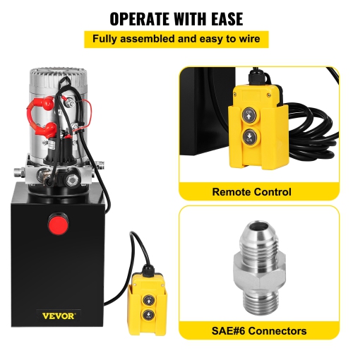 VEVOR 6 Quart Hydraulic Power Unit Hydraulic Pump Single Acting 3200 PSI Max Power Unit for Dump Trailer Car Lifting 12V DC