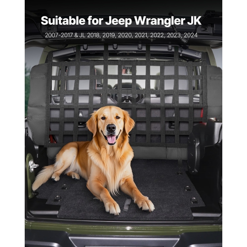 VEVOR JK 2007-2017 Dog Car Barrier, Mesh Cargo Pet Net for Jeep Wrangler JL 20018-2024, Vehicle Pet Barrier Fits Behind Rear Seat Cargo Area, Scratch