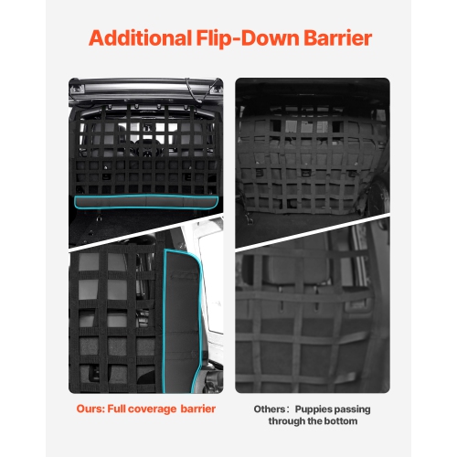 VEVOR JK 2007-2017 Dog Car Barrier, Mesh Cargo Pet Net for Jeep Wrangler JL 20018-2024, Vehicle Pet Barrier Fits Behind Rear Seat Cargo Area, Scratch