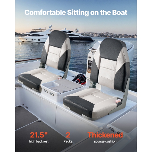 VEVOR Boat Seat, High Backrest, Folding Fishing Boat Seat with Thickened Sponge Cushion & Waterproof PVC Leather, Aluminum Alloy Hinges, Flip Up Boat