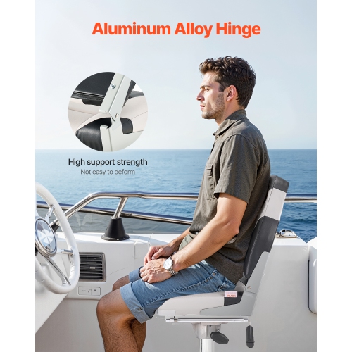 VEVOR Boat Seat, High Backrest, Folding Fishing Boat Seat with Thickened Sponge Cushion & Waterproof PVC Leather, Aluminum Alloy Hinges, Flip Up Boat