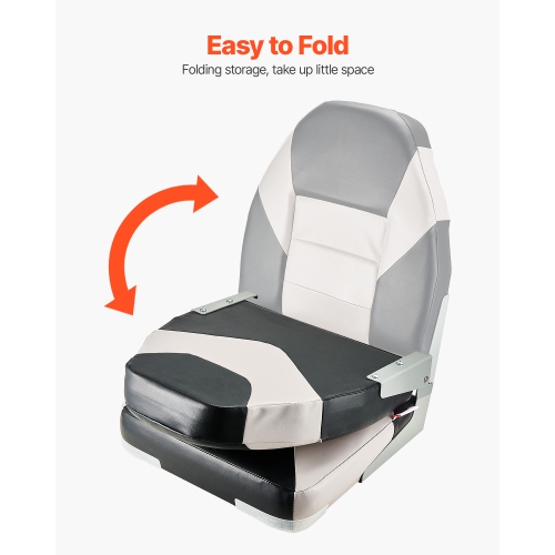 VEVOR Boat Seat, High Backrest, Folding Fishing Boat Seat with Thickened Sponge Cushion & Waterproof PVC Leather, Aluminum Alloy Hinges, Flip Up Boat