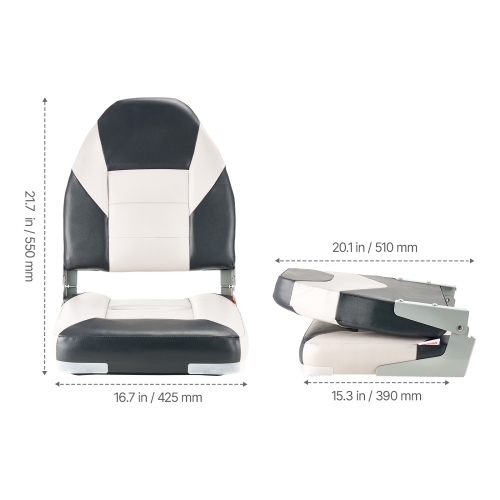 VEVOR Boat Seat, High Backrest, Folding Fishing Boat Seat with Thickened Sponge Cushion & Waterproof PVC Leather, Aluminum Alloy Hinges, Flip Up Boat