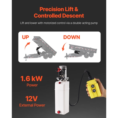 VEVOR 22,000 lb/10 T Hydraulic Dump Lift Kit, Dump Trailer Hydraulic Scissor Hoist Kit Standard Kit, Hydraulic Dump Bed Kit with 12V Hydraulic Pump