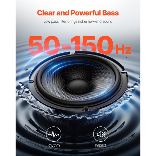 VEVOR 10" 240W Underseat Car Subwoofer, Slim Powered Car Subwoofers Under the Seat, Low Profile Audio Sub Built-in Amplifier, High/Low Level Input &