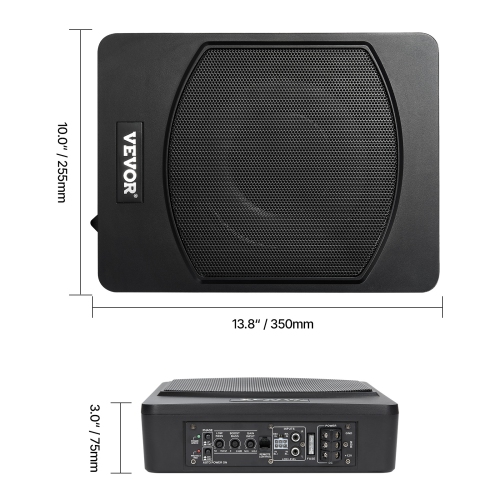 VEVOR 10" 240W Underseat Car Subwoofer, Slim Powered Car Subwoofers Under the Seat, Low Profile Audio Sub Built-in Amplifier, High/Low Level Input &