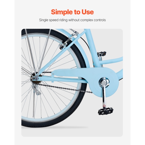 VEVOR 1-Speed Cruiser Bike, 26-Inch Light Blue Beach Cruiser Bike with Large Capacity Basket and Rear Rack, Secure & Sturdy Cruiser Bike with