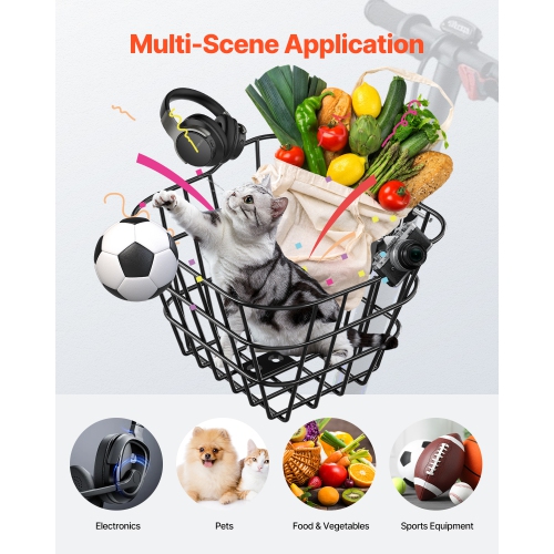 VEVOR 20lbs max load Front Bike Basket, Electric Scooter Basket with Fixed Bracket, Construct from Solid Steel, Kids Bike/Adult Bicycle Basket/Knee