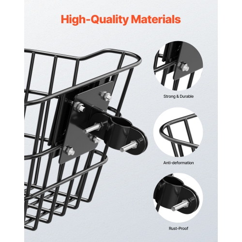 VEVOR 20lbs max load Front Bike Basket, Electric Scooter Basket with Fixed Bracket, Construct from Solid Steel, Kids Bike/Adult Bicycle Basket/Knee