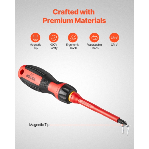 VEVOR 13-Piece Insulated Screwdriver Set, Professional Electrical Screwdriver Set, 1000V Insulated Electrician Tool Set, with Magnetic Phillips