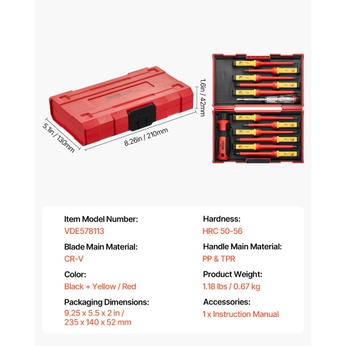 VEVOR 13-Piece Insulated Screwdriver Set, Professional Electrical Screwdriver Set, 1000V Insulated Electrician Tool Set, with Magnetic Phillips
