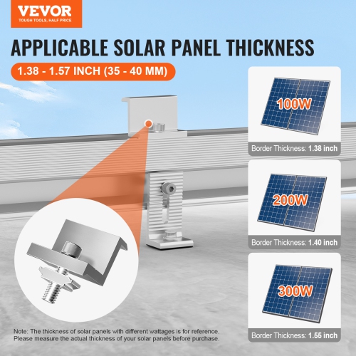 VEVOR Solar Panel Mounting Brackets, Solar Panel Mount Kit with 10 x 4" Mini Rails, 4 End Clamps and 6 Mild Clamps, for Metal Roof, Concrete Roof,