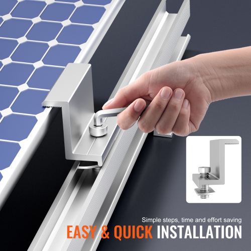 VEVOR Solar Panel Mounting Brackets, Solar Panel Mount Kit with 10 x 4" Mini Rails, 4 End Clamps and 6 Mild Clamps, for Metal Roof, Concrete Roof,