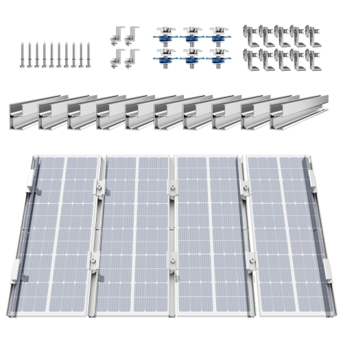 VEVOR Solar Panel Mounting Brackets, Solar Panel Mount Kit with 10 x 4" Mini Rails, 4 End Clamps and 6 Mild Clamps, for Metal Roof, Concrete Roof,