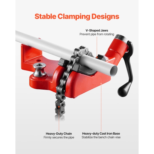 VEVOR 28" Heavy-Duty Pipe Chain Vise, 1/4" - 6" Pipe Capacity, Rugged Chain & Cast Iron Base, Industrial-Grade Pipe Clamping for Plumbing, Automotive