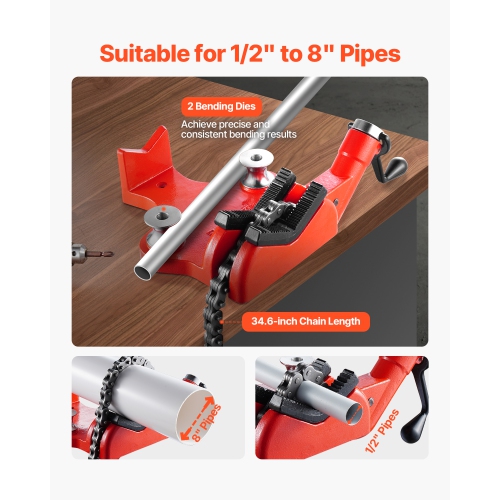VEVOR 34.6" Heavy-Duty Pipe Chain Vise, 1/2" - 8" Pipe Capacity, Rugged Chain & Cast Iron Base, Industrial-Grade Pipe Clamping for Plumbing,
