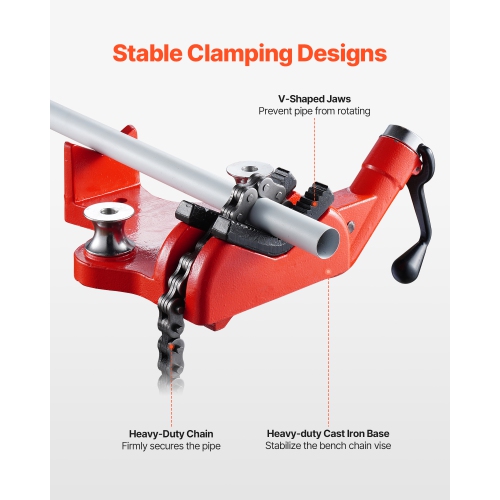 VEVOR 34.6" Heavy-Duty Pipe Chain Vise, 1/2" - 8" Pipe Capacity, Rugged Chain & Cast Iron Base, Industrial-Grade Pipe Clamping for Plumbing,