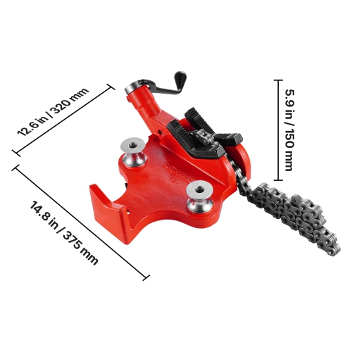 VEVOR 34.6" Heavy-Duty Pipe Chain Vise, 1/2" - 8" Pipe Capacity, Rugged Chain & Cast Iron Base, Industrial-Grade Pipe Clamping for Plumbing,