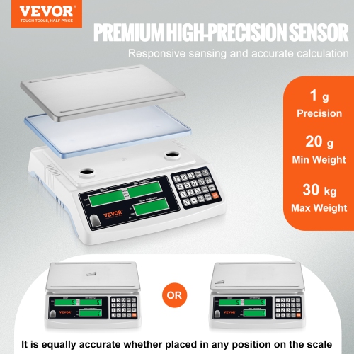 VEVOR 30 kg x 1 g Industrial Counting Scale, Digital Scale for Parts and Coins, g/kg/lb Units, Gram/Inventory Counting/Kitchen/Jewelry Scale with