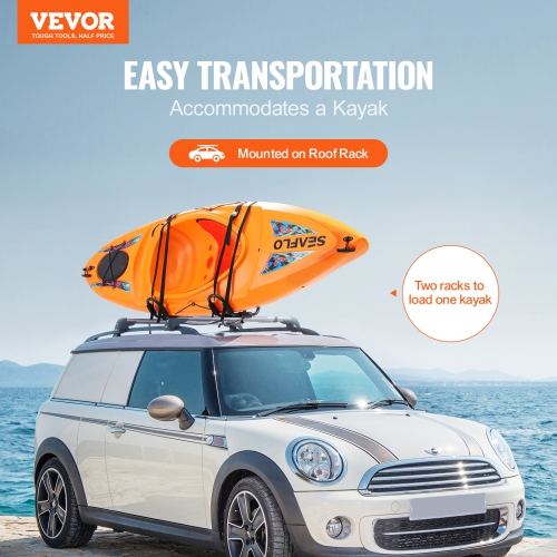VEVOR 1 Pair J-Bar of Kayak Roof Rack, Soft Roof Rack Quick Folding, Top Mount Tie Down, Carrier for kayak, Surf Board, Canoe, SUP, Ski Board, Mount