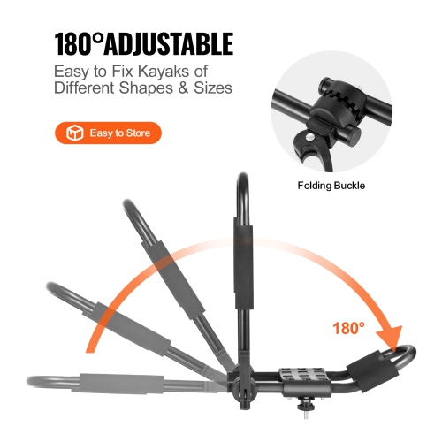 VEVOR 1 Pair J-Bar of Kayak Roof Rack, Soft Roof Rack Quick Folding, Top Mount Tie Down, Carrier for kayak, Surf Board, Canoe, SUP, Ski Board, Mount