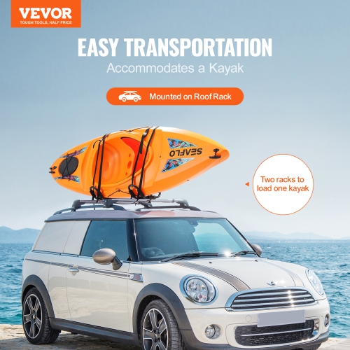 VEVOR 1 Pair J-Bar of Kayak Roof Rack, Soft Roof Rack, Top Mount Tie Down, Carrier for kayak, Surf Board, Canoe, SUP, Ski Board, Mount on Car, SUV,