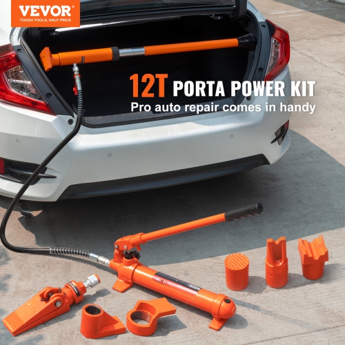 VEVOR 12 Ton Porta Power Kit, Portable Hydraulic Jack with 4.6 ft/1.4 m Oil Hose, Auto Body Frame Repair Kit with Storage Case for Car Repair, Truck,
